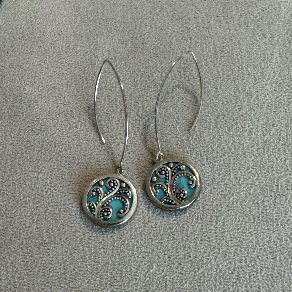 COLLINS FINE JEWELRY CFJ 925 STERLING SILVER TURQUOISE FILIGREE EARRINGS 3494